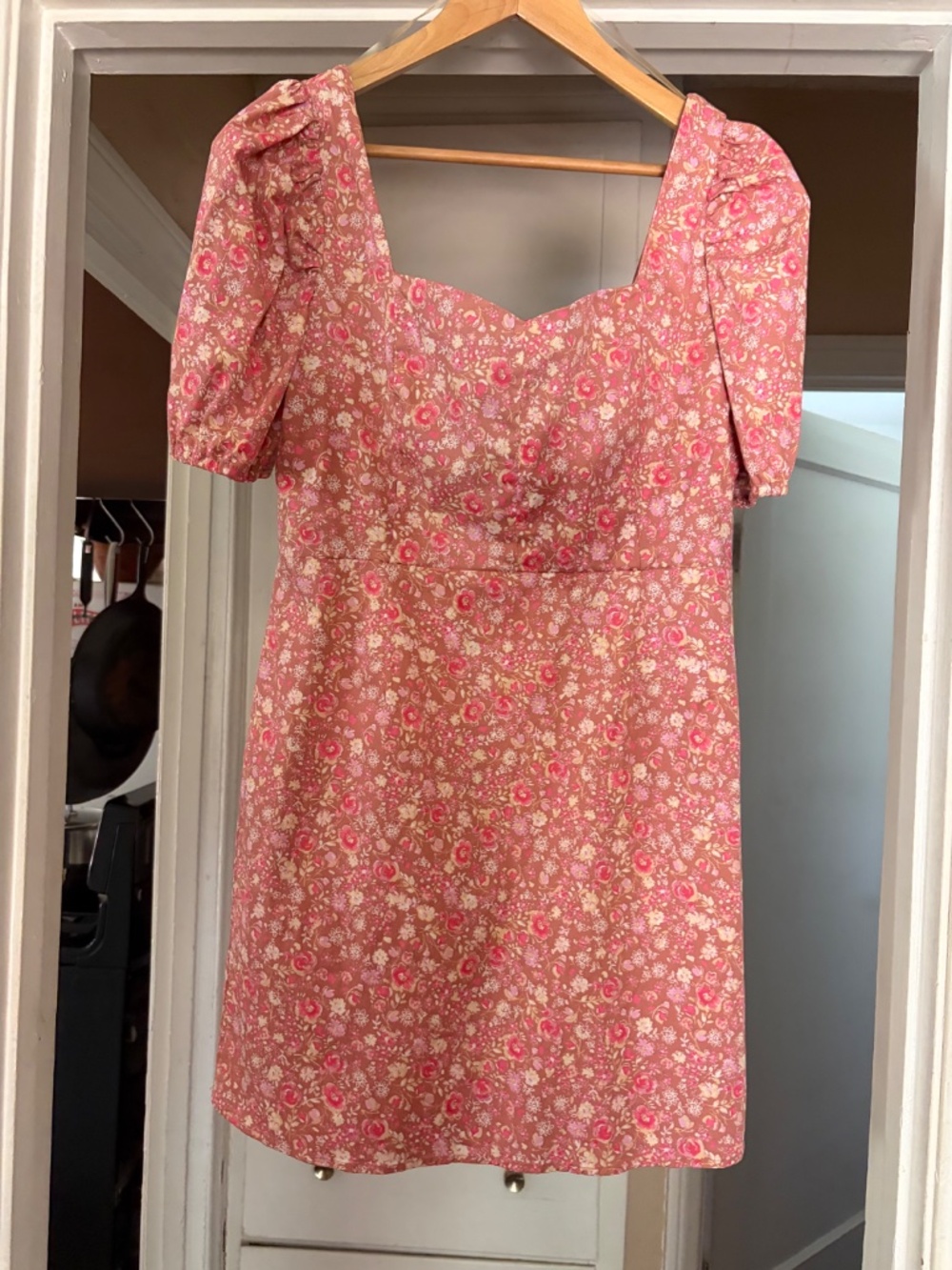 🌸Lily Rose Floral Puff Sleeve Mini Dress Cottagecore Pink Size L🌸